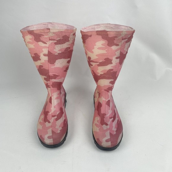 Northerner Girls Rain Boots Pink Camouflage Pull On Mid Calf Round Toe Size 1 - Picture 2 of 5